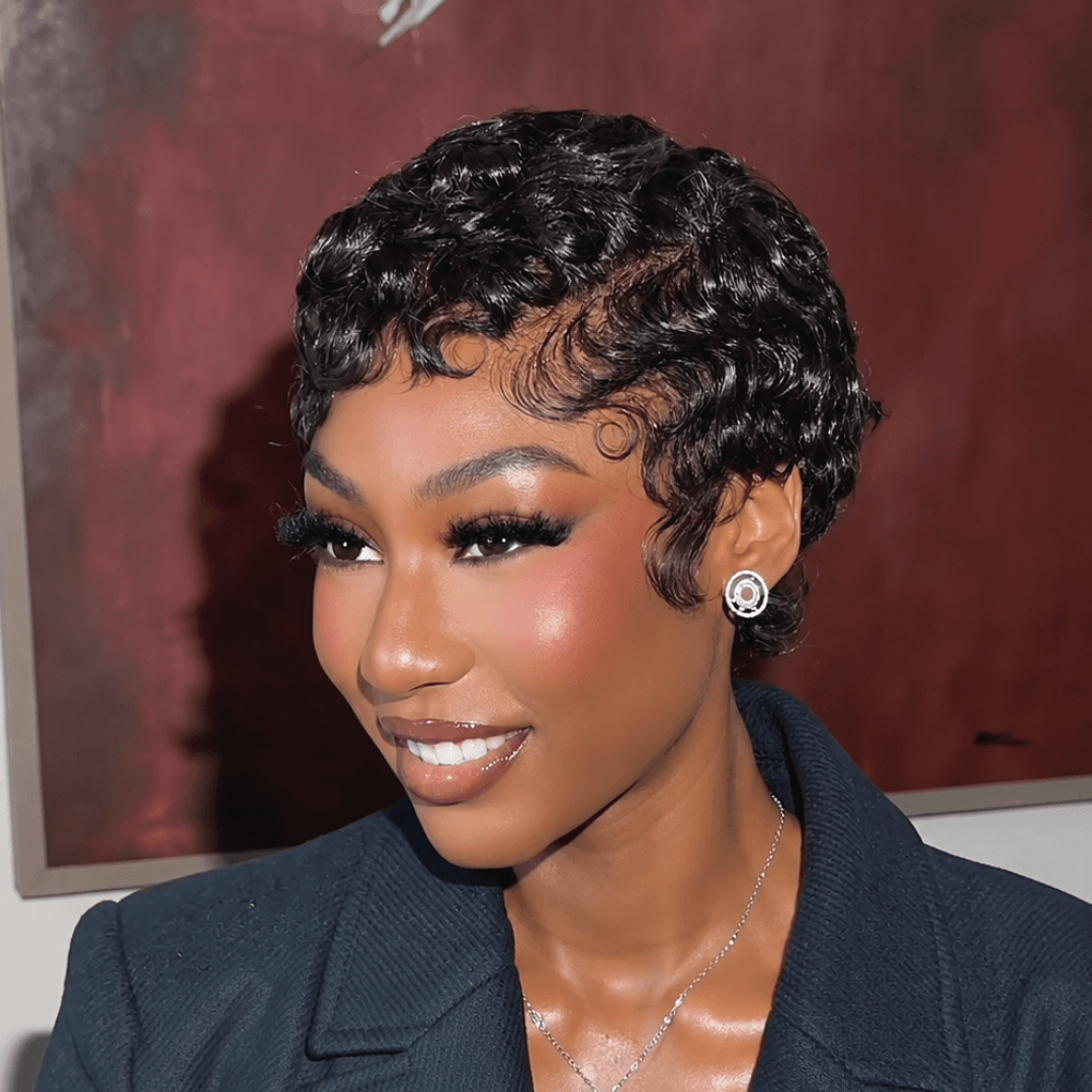 Full Lace Vintage Curls Glam Side Part Pixie Wig