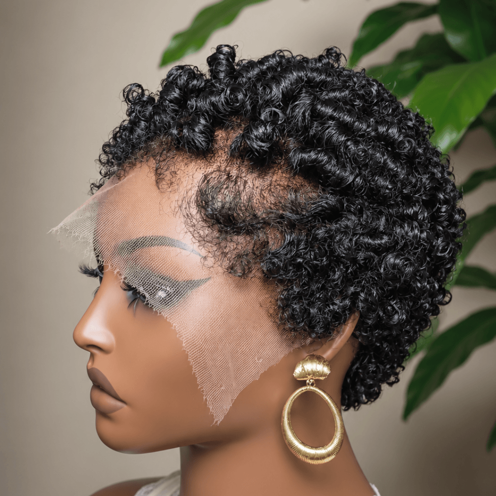 Beginger Friendly Full Lace Short Curly Afro Pixie Wig Human Hair