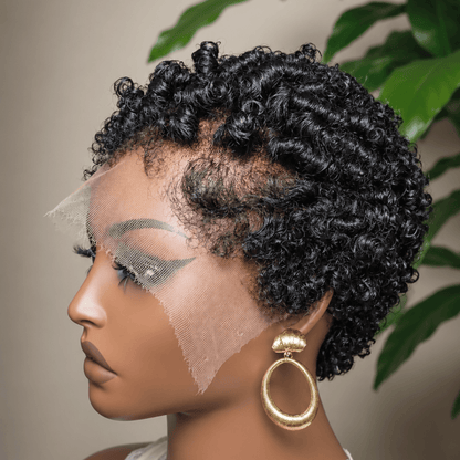 Beginger Friendly Full Lace Short Curly Afro Pixie Wig Human Hair