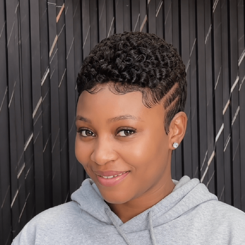 Full Lace Short Curly Pixie Cut Wig with Edgy Double Lines