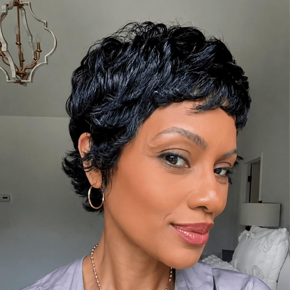 Wear & Go Natural Black 90s Bixie Short Wavy Wig