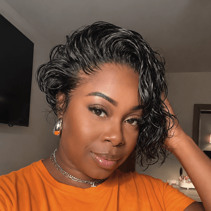 13×6 Lace Side-Swept Curly Pixie Wig with Secure Drawstring