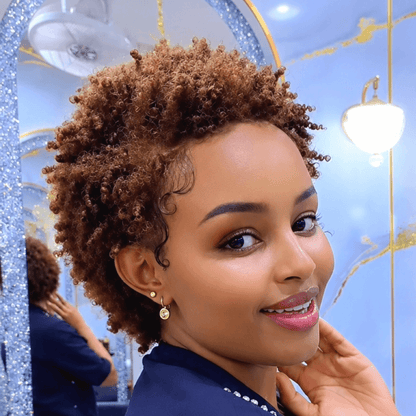 Chestnut Brown Human Hair Full Lace Twisted Afro Pixie Wig