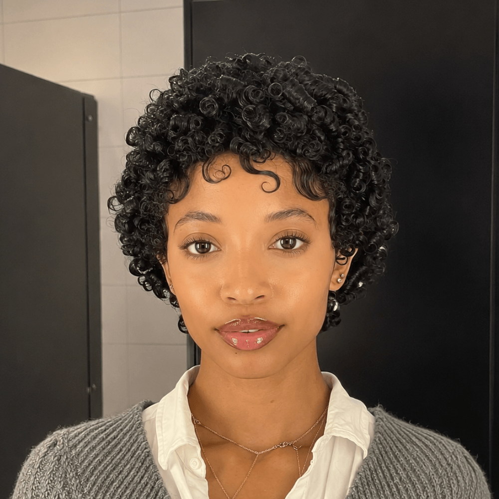 13×4 Lace Natural Black Finger Coily Pixie Wig With Baby Hair