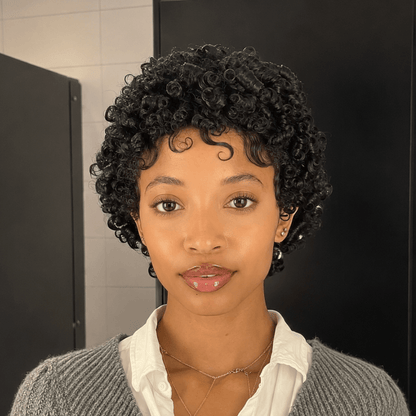 13×4 Lace Natural Black Finger Coily Pixie Wig With Baby Hair