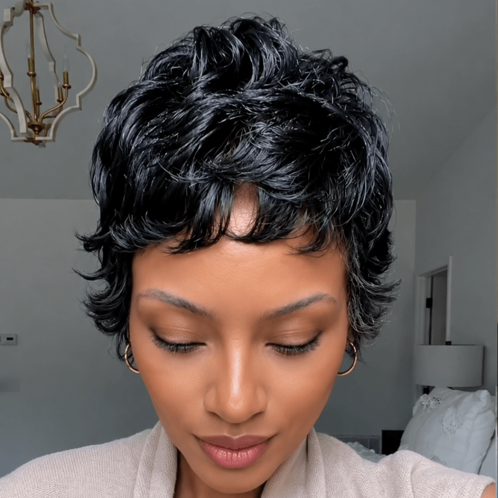 Wear & Go Natural Black 90s Bixie Short Wavy Wig