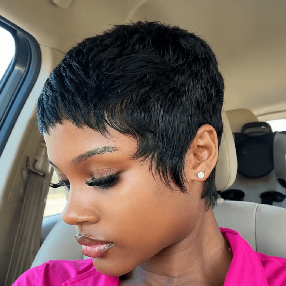Breathable Full Lace Side Part Layered Pixie Cut Wig