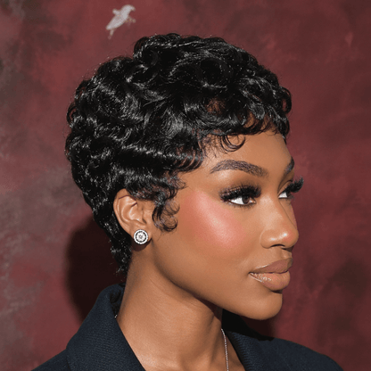 Full Lace Vintage Curls Glam Side Part Pixie Wig