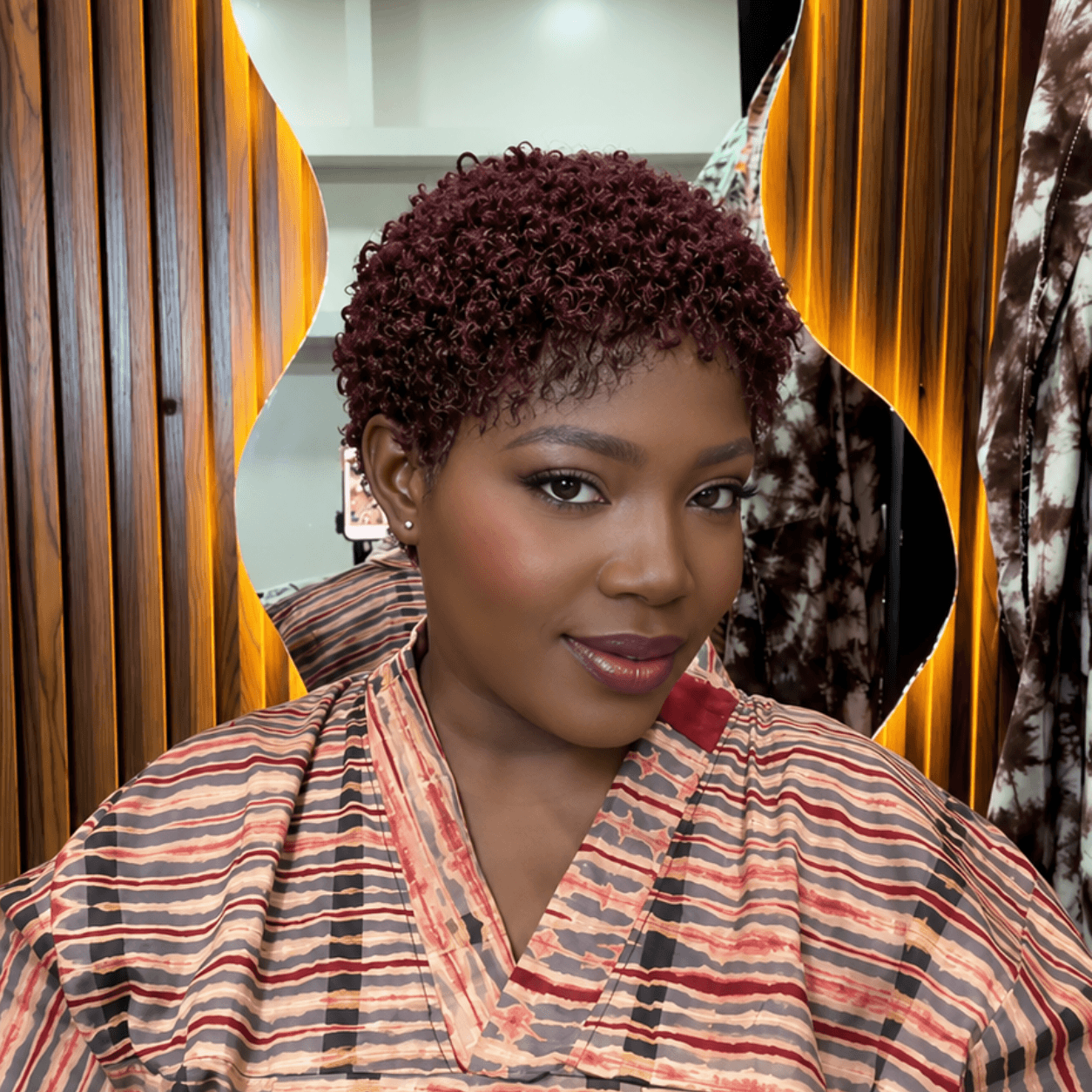 Glueless Burgundy And Black Full Lace Afro Curly Pixie Wig