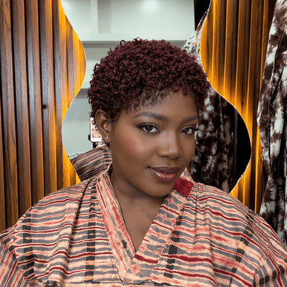 Glueless Burgundy And Black Full Lace Afro Curly Pixie Wig