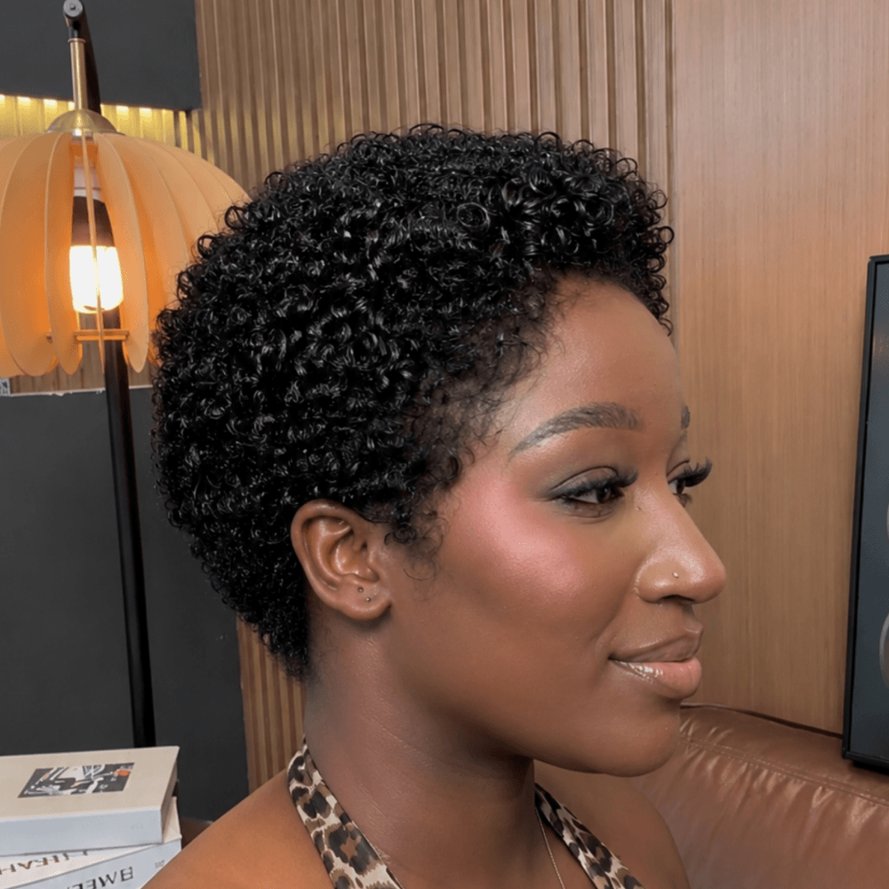 13×4 Lace Black & Brown Short Curly Pixie Wig With Drawstring