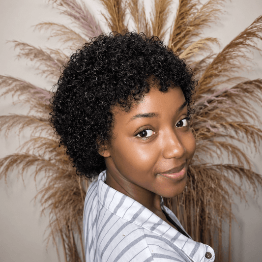 Glueless 5x5 Lace Water Curly Pixie Bob Wig with Bangs