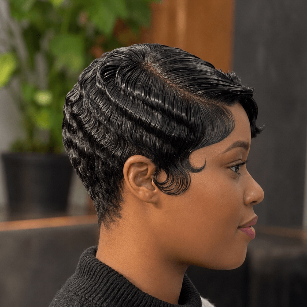 Glueless Pin Curls Pixie Cut 5×5 Right-Side Part Closure Wig