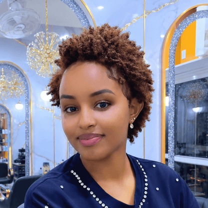 Chestnut Brown Human Hair Full Lace Twisted Afro Pixie Wig