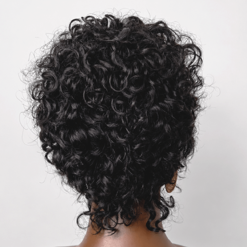 Full Lace Curly Pixie Cut Wig with Side Swept Waves