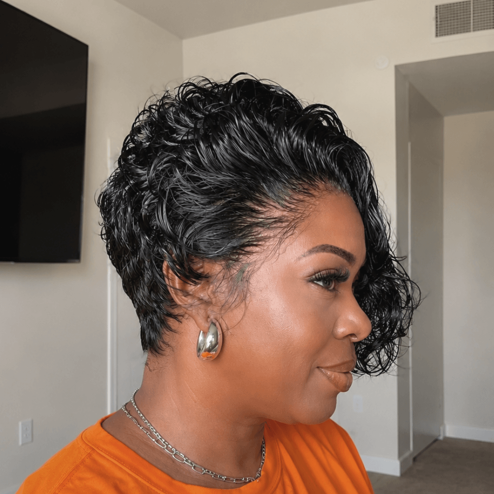 13×6 Lace Side-Swept Curly Pixie Wig with Secure Drawstring