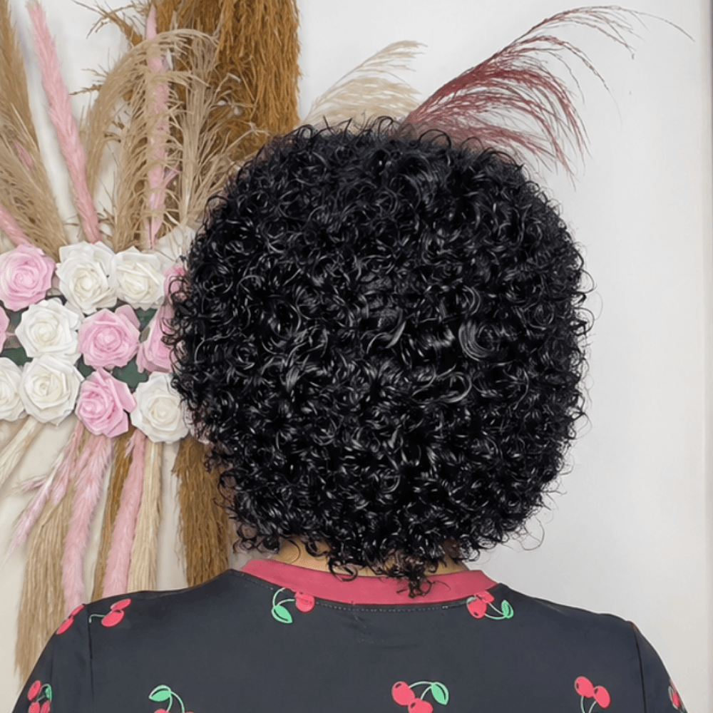 Glueless 5x5 Lace Water Curly Pixie Bob Wig with Bangs
