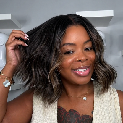 Lace Front Medium Layered Wave Wig with Brown Balayage Highlights
