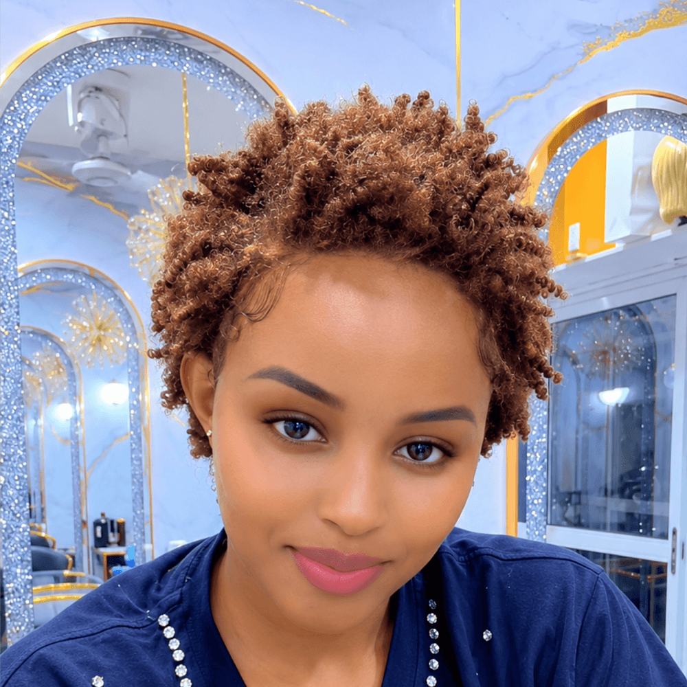 Chestnut Brown Human Hair Full Lace Twisted Afro Pixie Wig