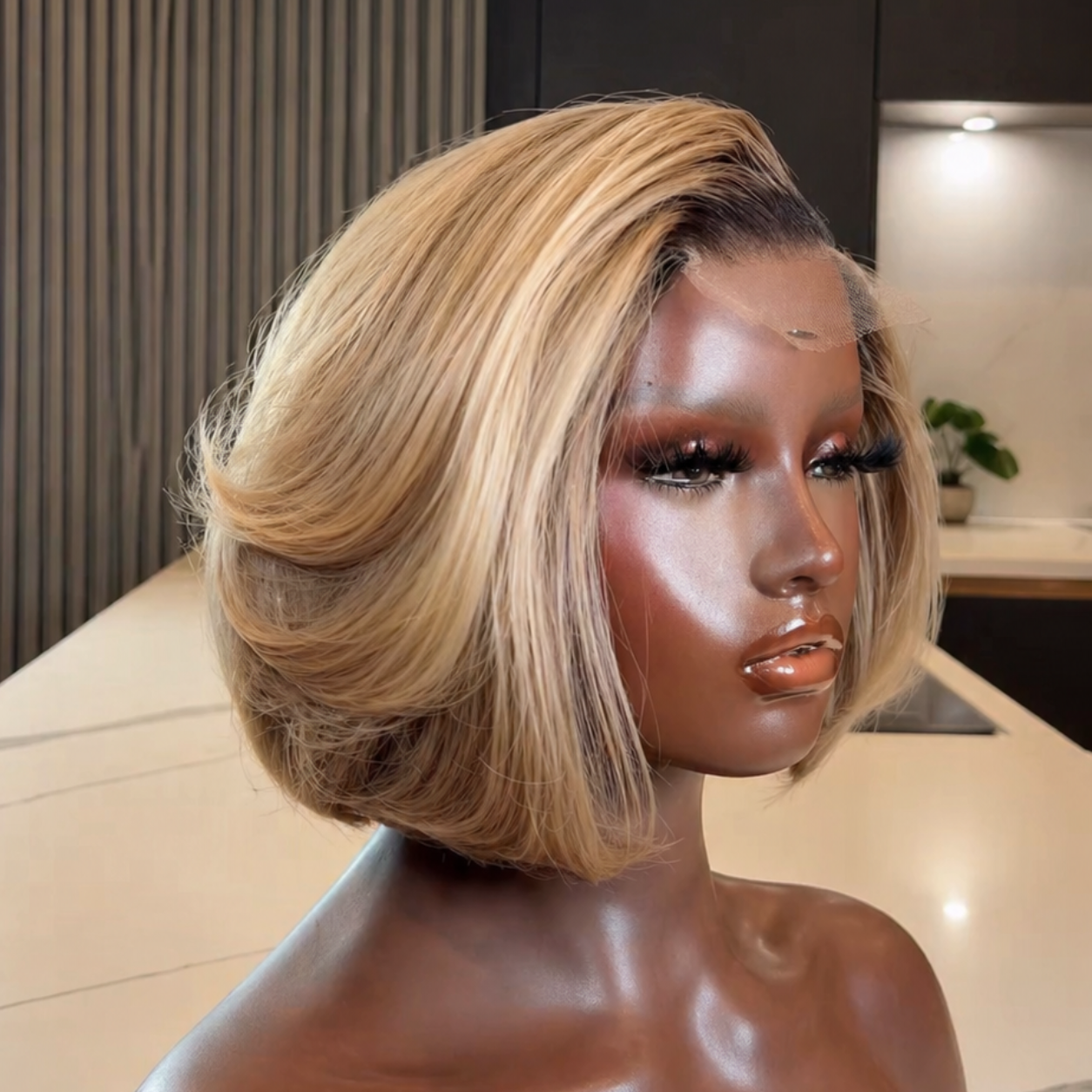 Natural Lace Front Short Bob Wig with Blonde Highlights