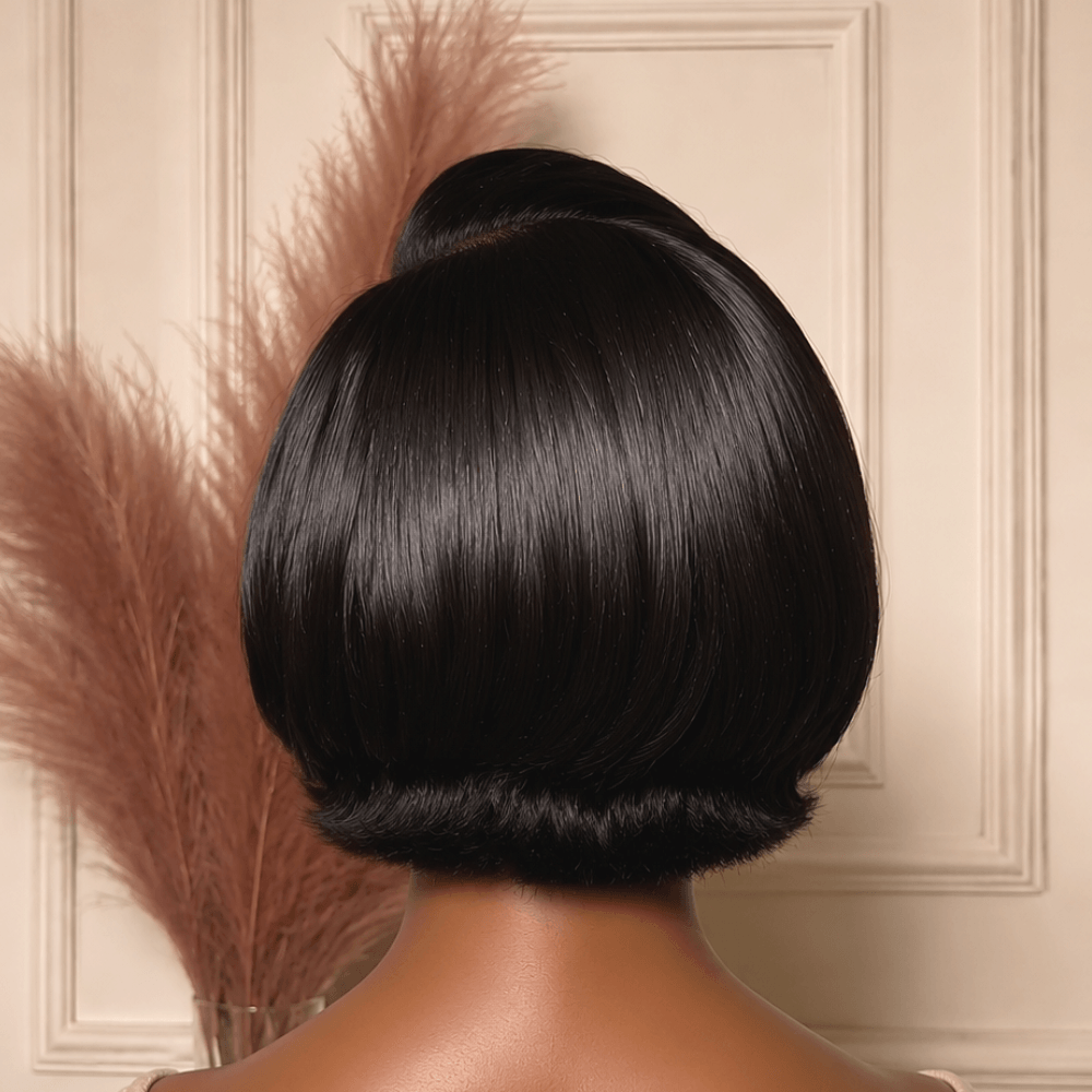 Natural 13×4 Lace Front Short Hair Wig with Side-Part Swoop Bangs