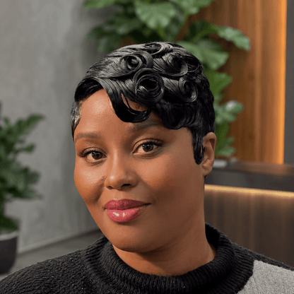 Glueless Pin Curls Pixie Cut 5×5 Right-Side Part Closure Wig