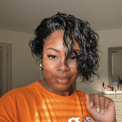 13×6 Lace Side-Swept Curly Pixie Wig with Secure Drawstring