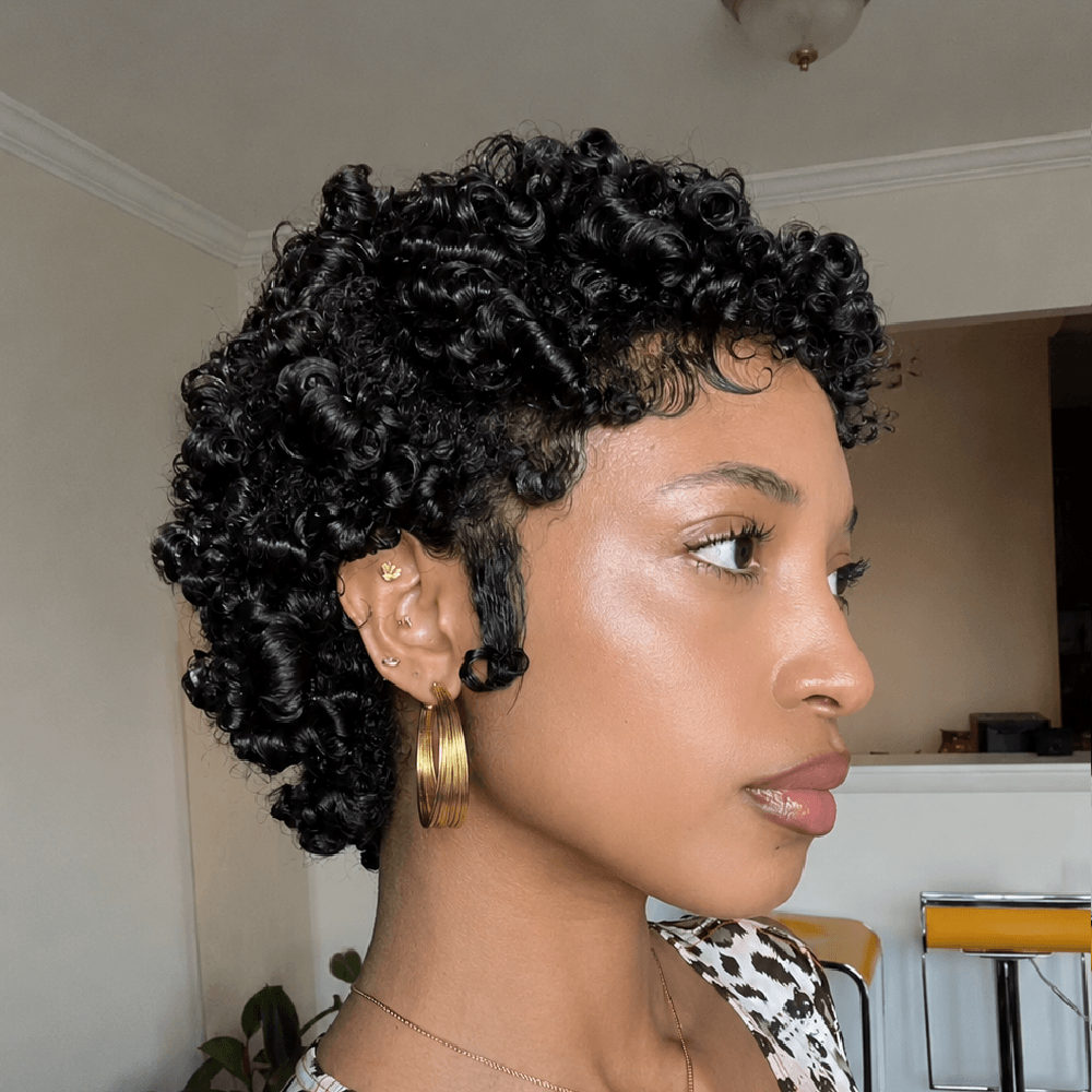 13×4 Lace Natural Black Finger Coily Pixie Wig With Baby Hair