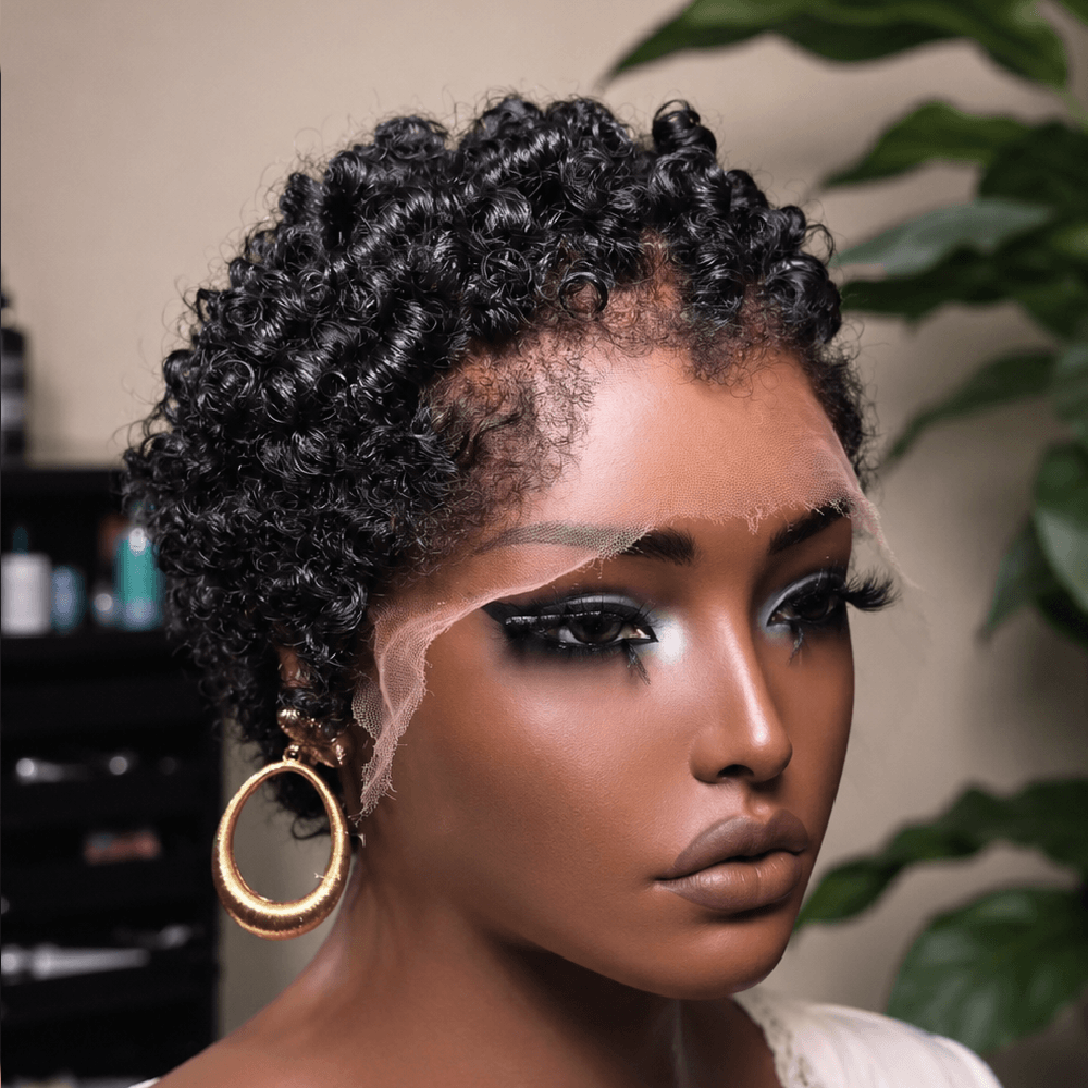 Beginger Friendly Full Lace Short Curly Afro Pixie Wig Human Hair