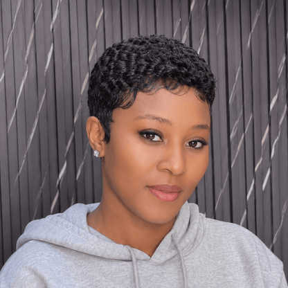 Full Lace Short Curly Pixie Cut Wig with Edgy Double Lines