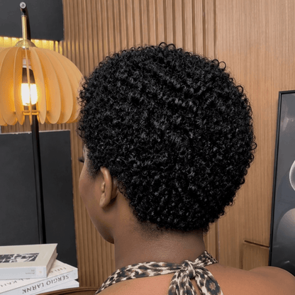 13×4 Lace Black & Brown Short Curly Pixie Wig With Drawstring