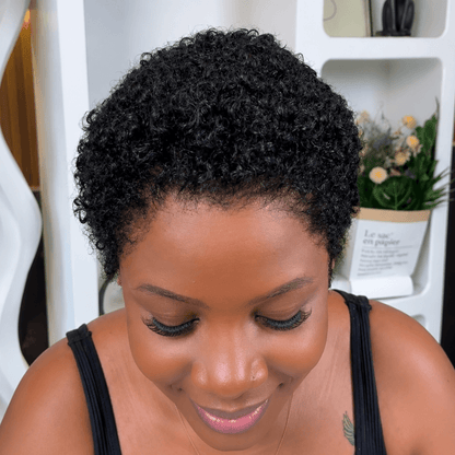 13×4 Lace Black & Brown Short Curly Pixie Wig With Drawstring