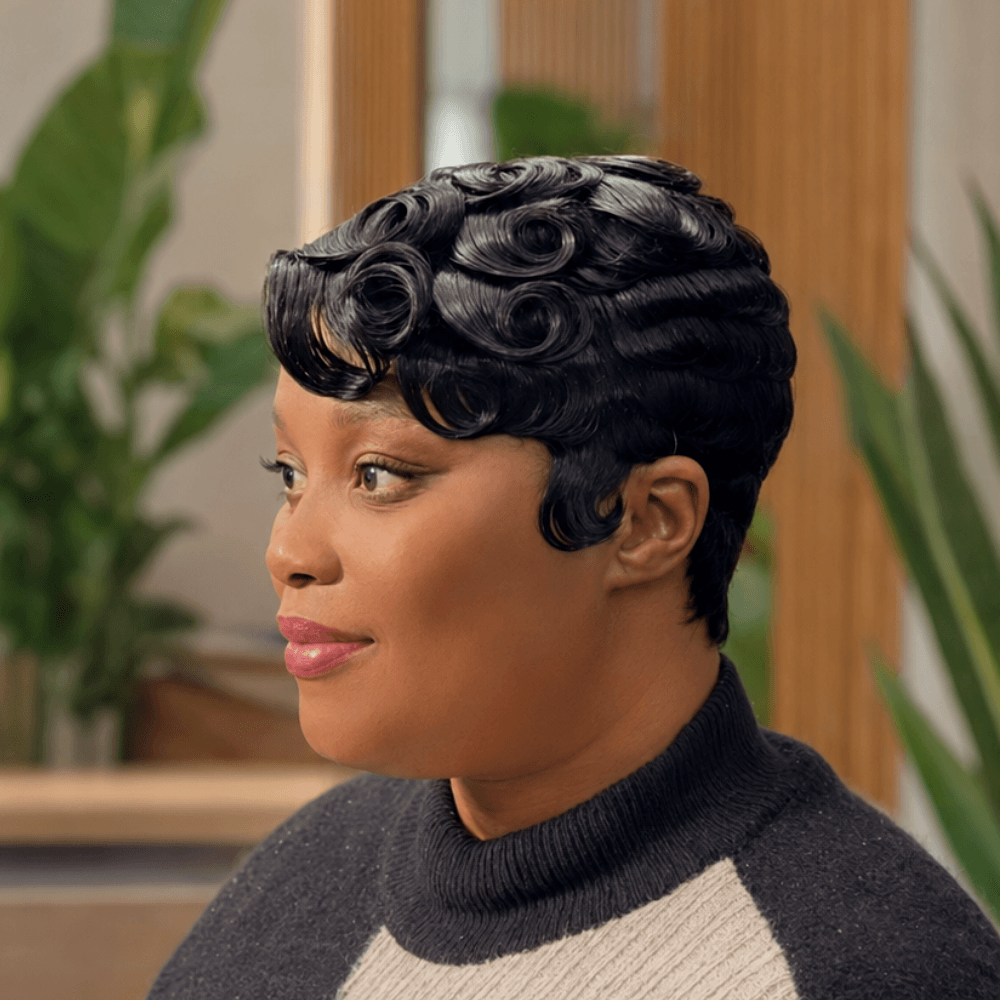 Glueless Pin Curls Pixie Cut 5×5 Right-Side Part Closure Wig