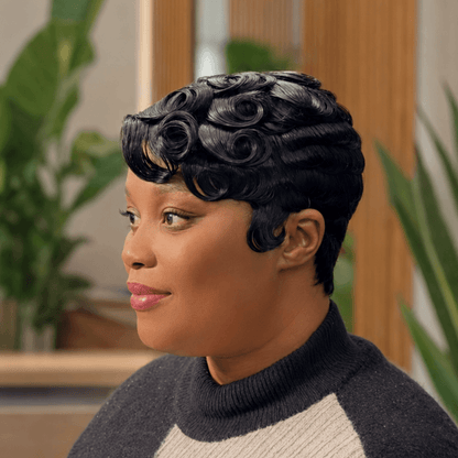 Glueless Pin Curls Pixie Cut 5×5 Right-Side Part Closure Wig