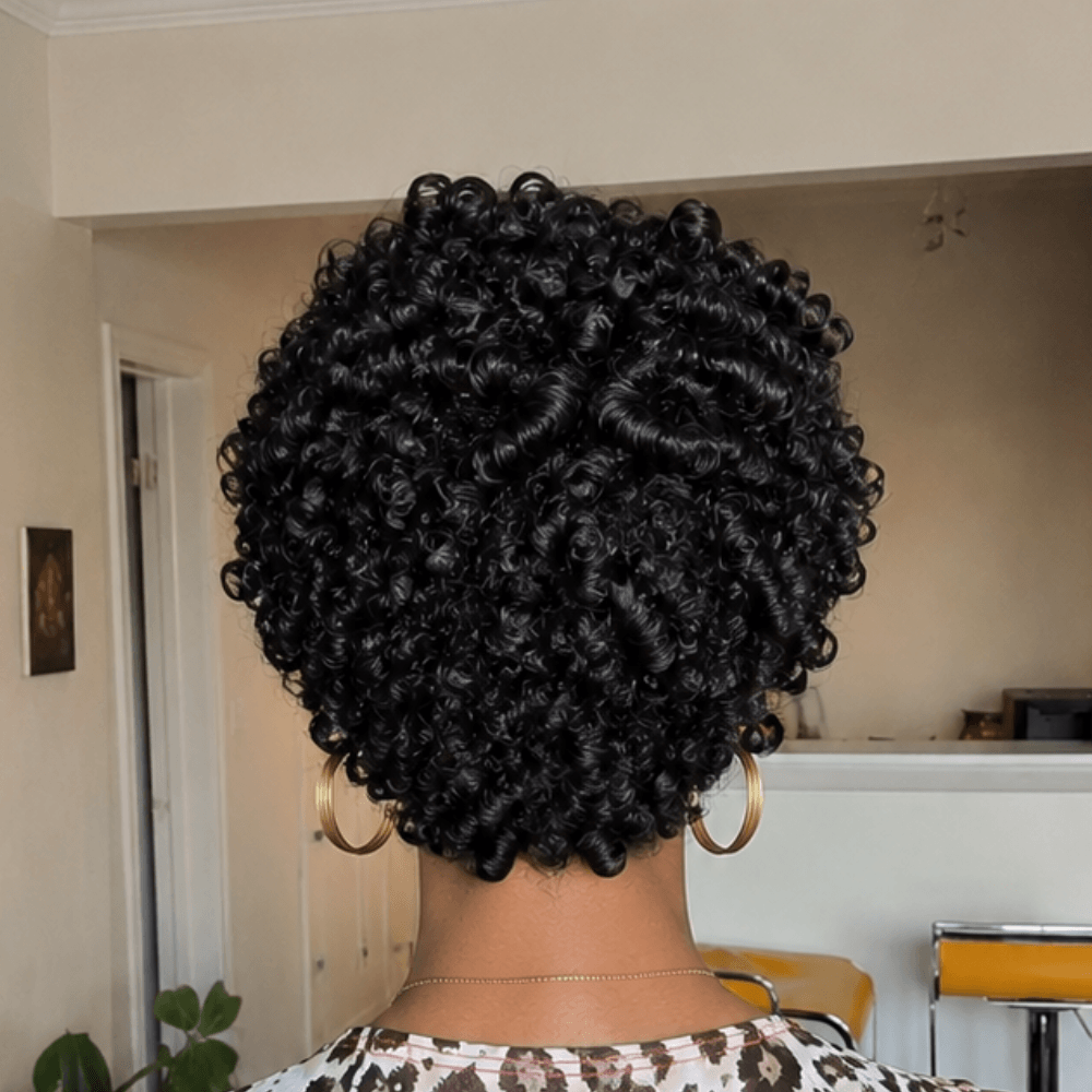 13×4 Lace Natural Black Finger Coily Pixie Wig With Baby Hair
