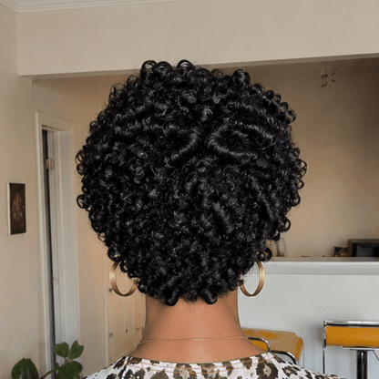 13×4 Lace Natural Black Finger Coily Pixie Wig With Baby Hair