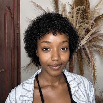 Glueless 5x5 Lace Water Curly Pixie Bob Wig with Bangs