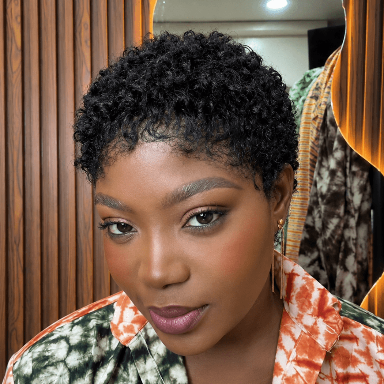 Glueless Burgundy And Black Full Lace Afro Curly Pixie Wig