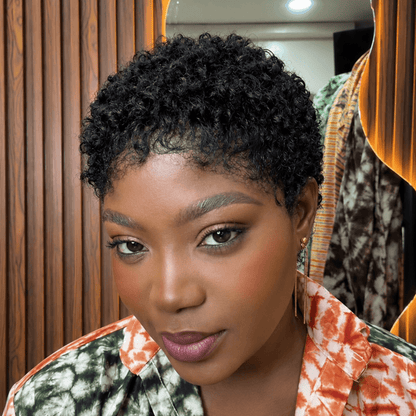 Glueless Burgundy And Black Full Lace Afro Curly Pixie Wig