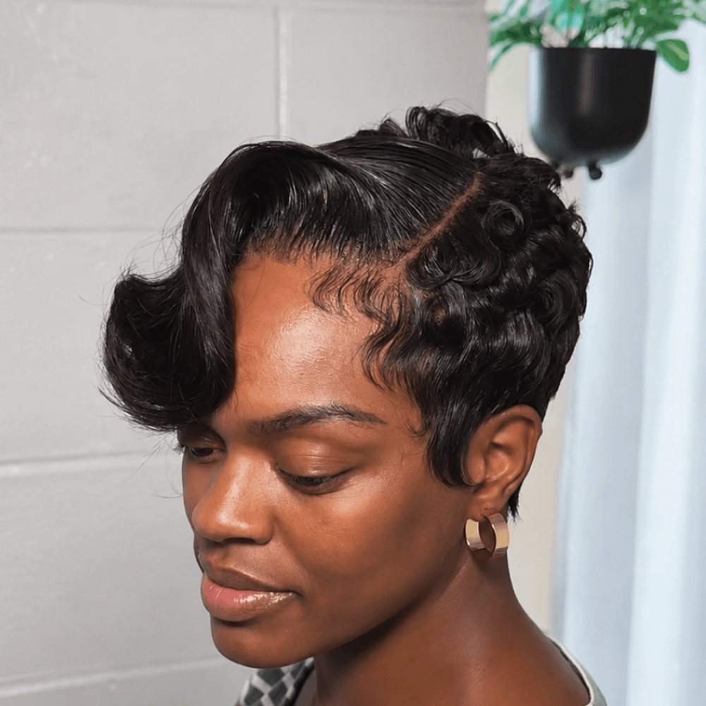Sculpted Side Sweep Curly Pixie 13x6 Lace Frontal Wig
