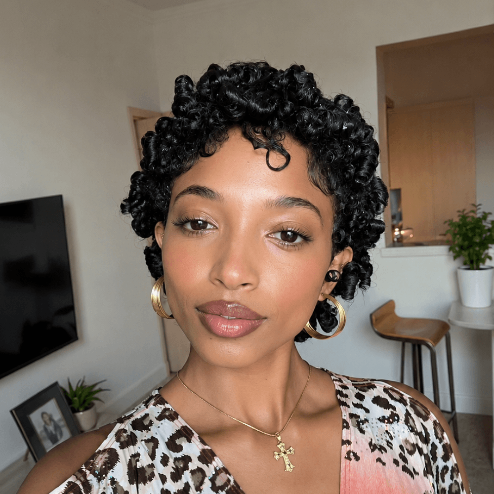 13×4 Lace Natural Black Finger Coily Pixie Wig With Baby Hair