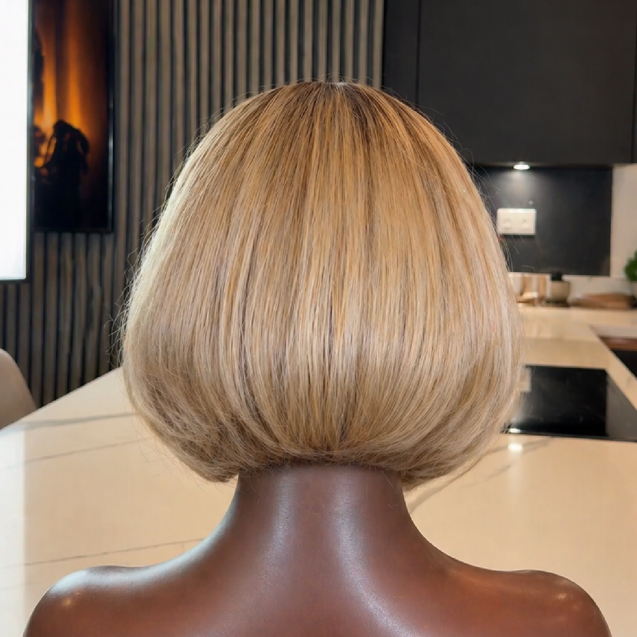 Natural Lace Front Short Bob Wig with Blonde Highlights