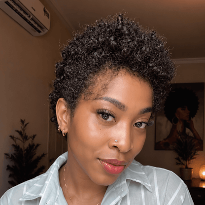 Beginger Friendly Full Lace Short Curly Afro Pixie Wig Human Hair