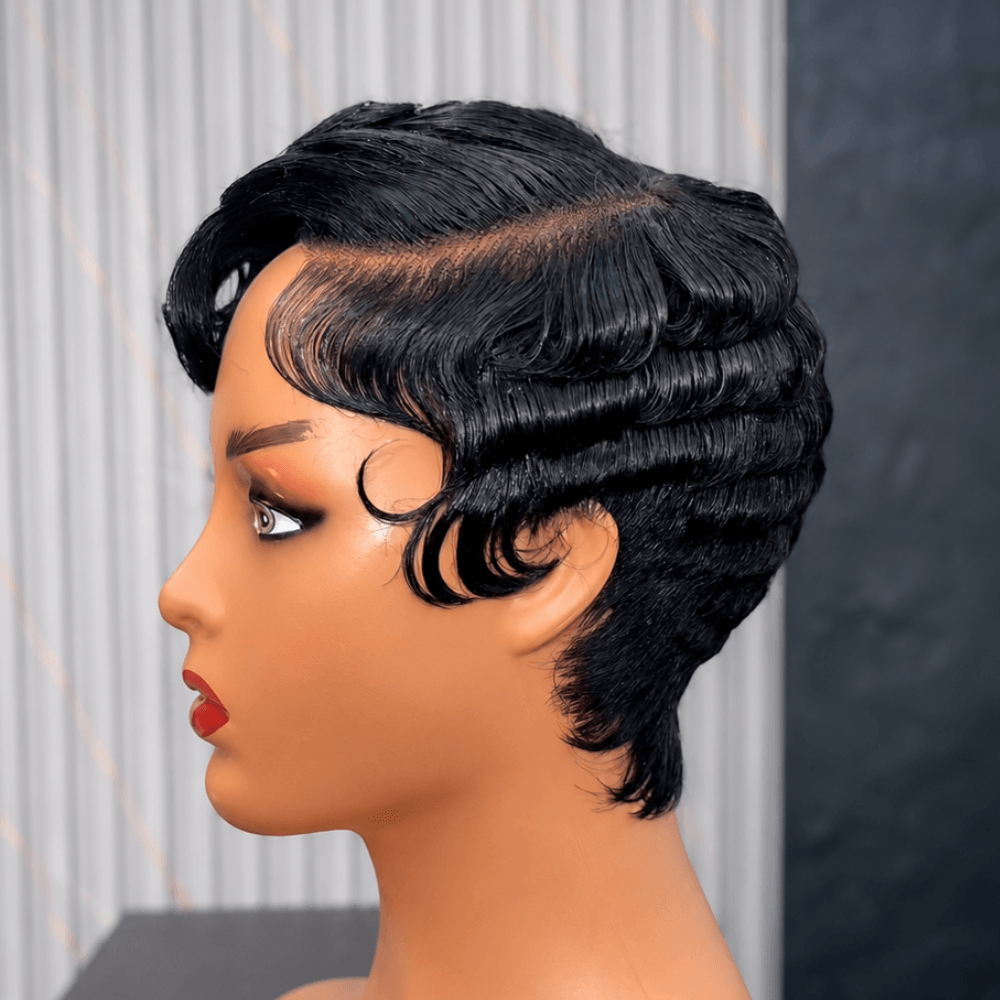 Glueless Pin Curls Pixie Cut 5×5 Right-Side Part Closure Wig