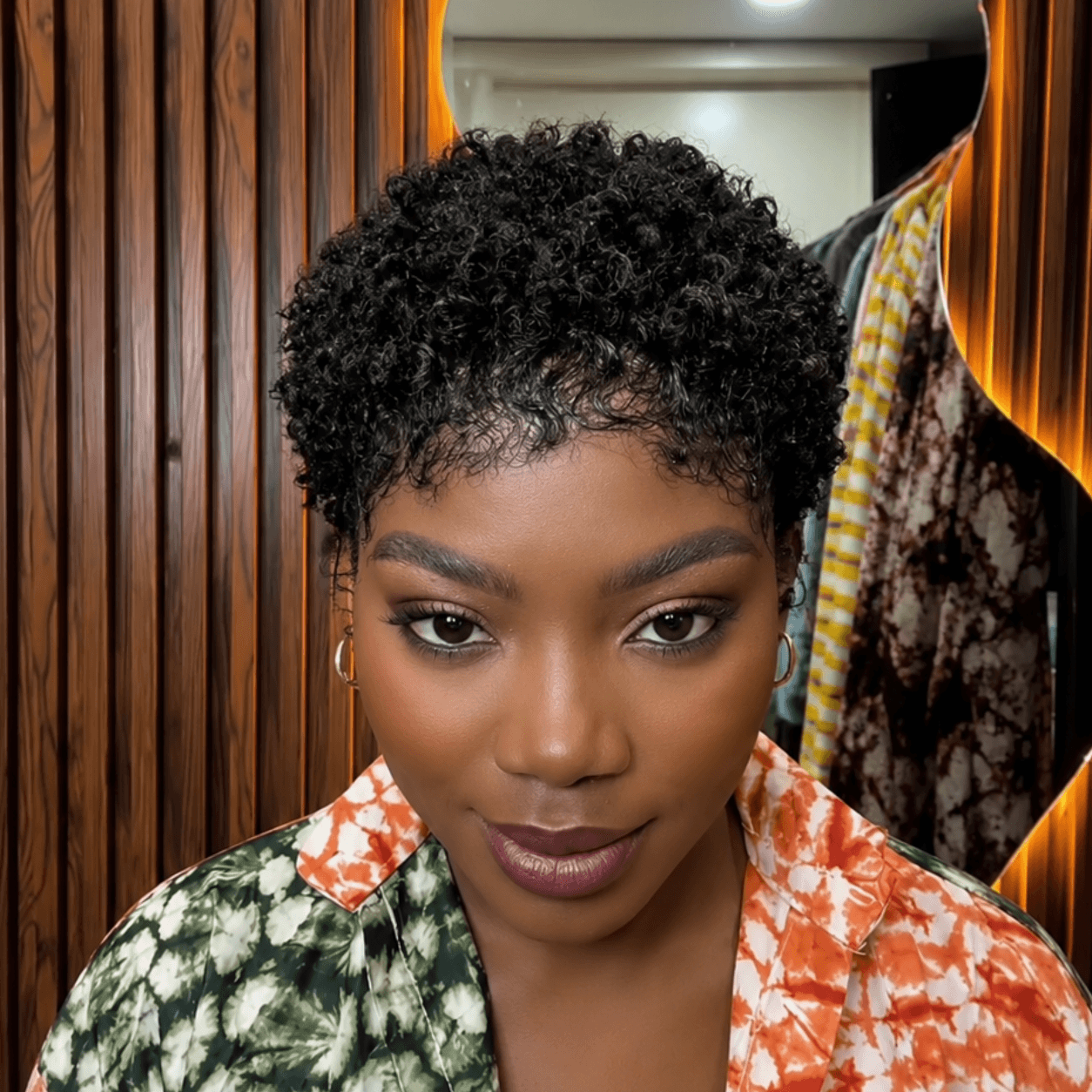 Glueless Burgundy And Black Full Lace Afro Curly Pixie Wig