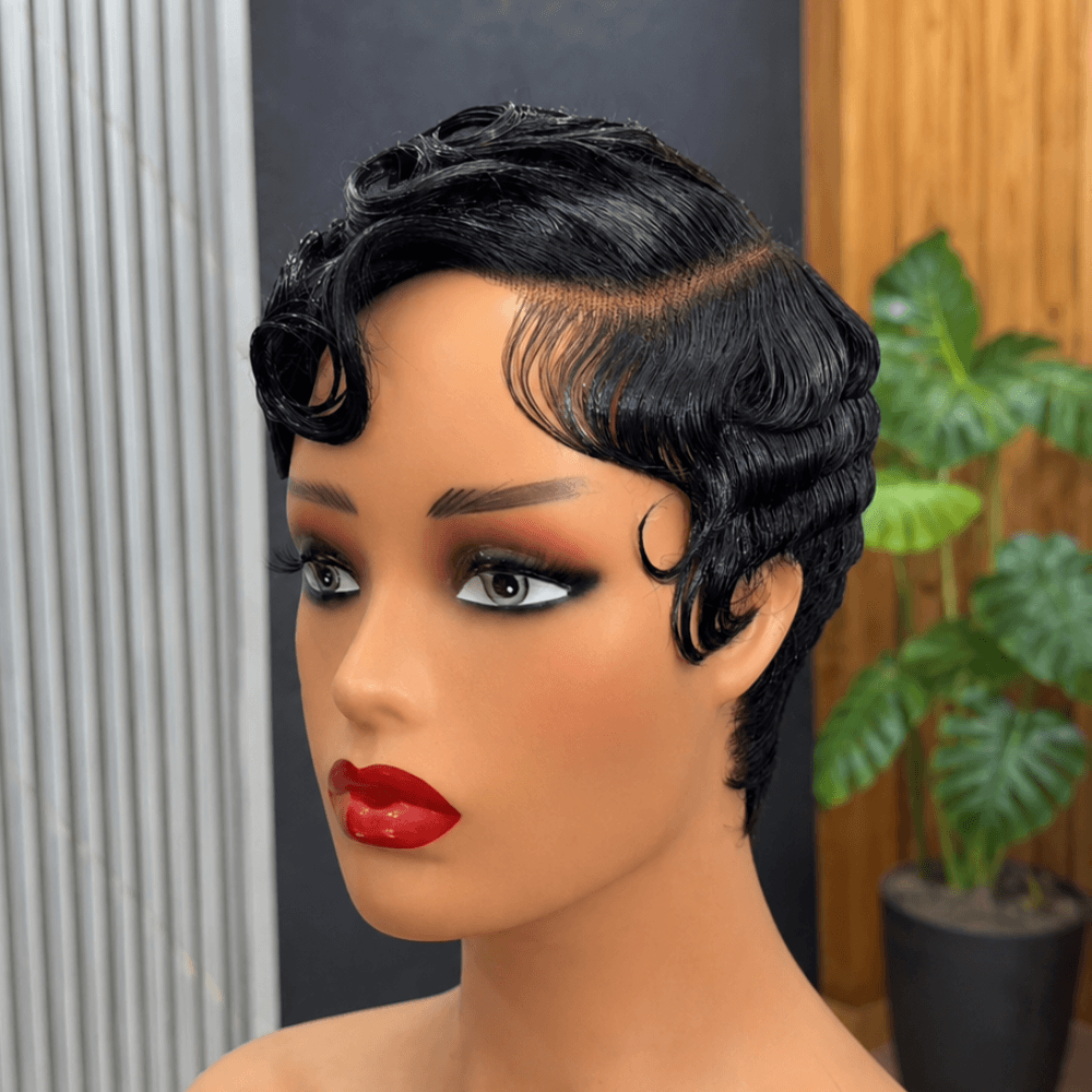 Glueless Pin Curls Pixie Cut 5×5 Right-Side Part Closure Wig
