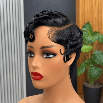 Glueless Pin Curls Pixie Cut 5×5 Right-Side Part Closure Wig