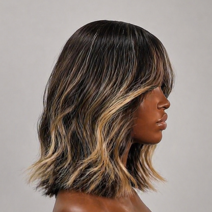 Lace Front Medium Layered Wave Wig with Brown Balayage Highlights