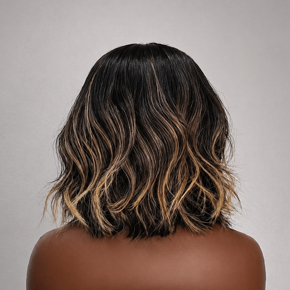 Lace Front Medium Layered Wave Wig with Brown Balayage Highlights