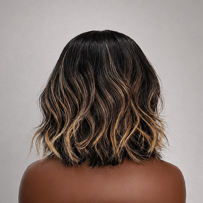 Lace Front Medium Layered Wave Wig with Brown Balayage Highlights